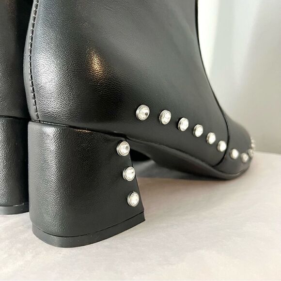 Vaila Diana Rhinestone Trim Black Pointed Toe Mid Calf Boots Black Size 10 NIB - Picture 5 of 10